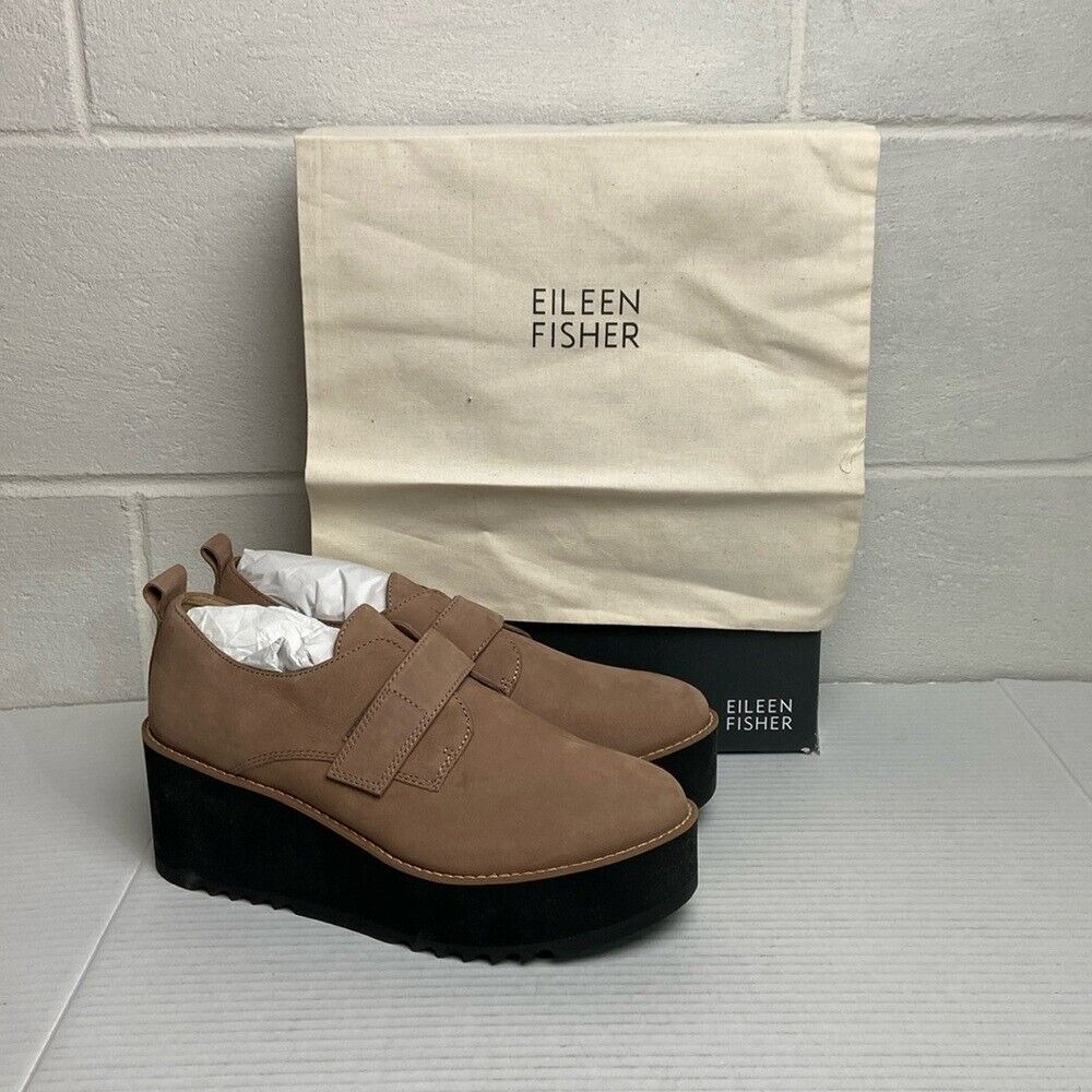 NIB Eileen Fisher Zola Wedge Oxford Earth Tumbled‎ Nubuck Size 9.5M
